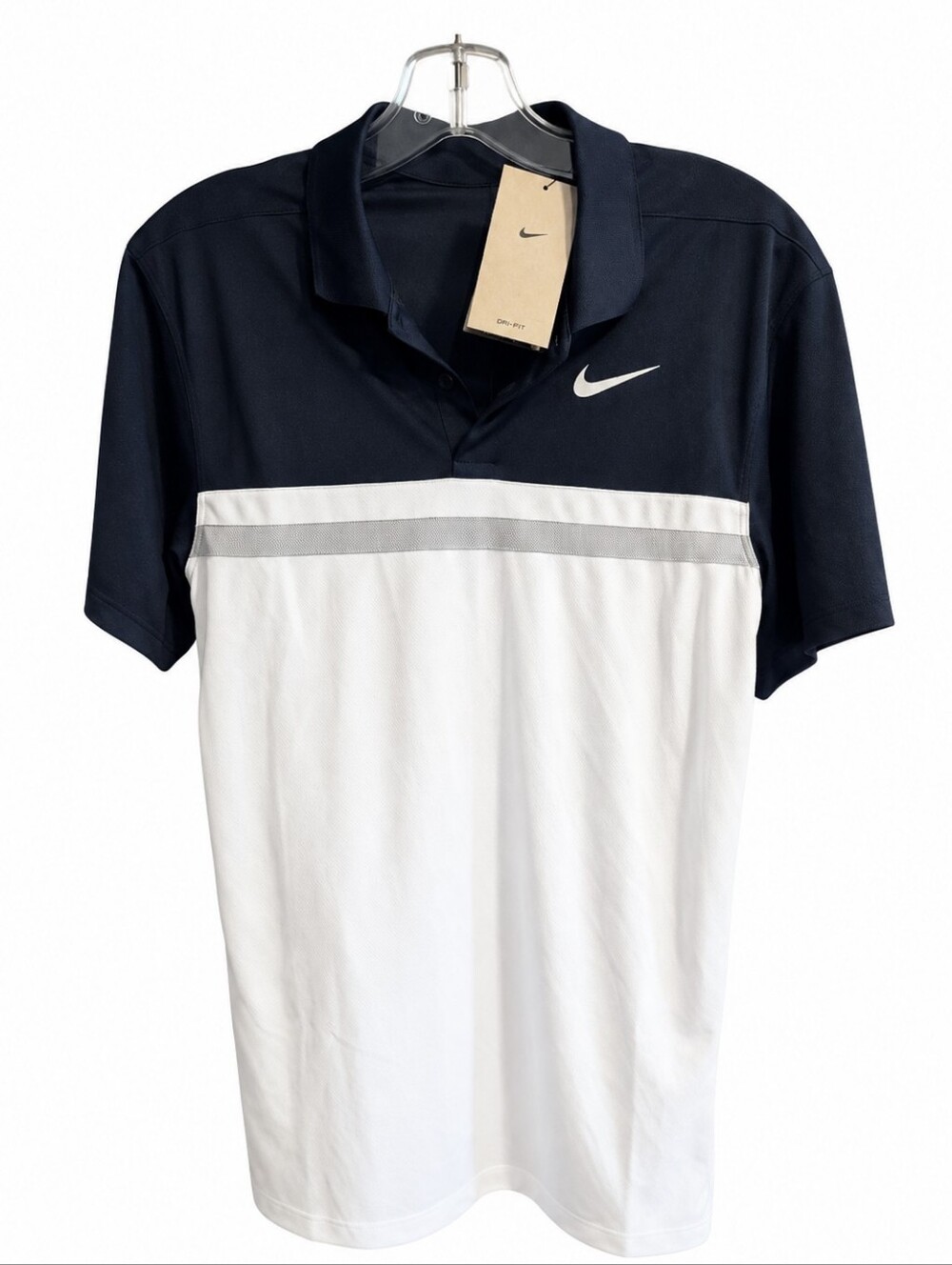 Nike Dri-FIT Men's Golf Polo Shirt Navy White Colorblock Short Sleeve Size XS